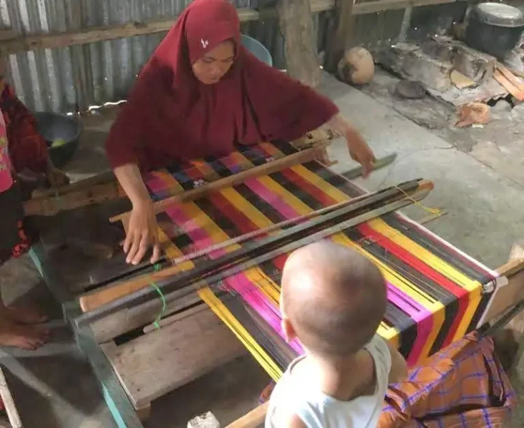 Finished sarung Donggala textile featuring traditional Kaili bomba motifs